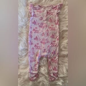 GUC Little Snuggles Pink Princess Rose Toile - Bamboo Flutter Sleeve  Romper 2T